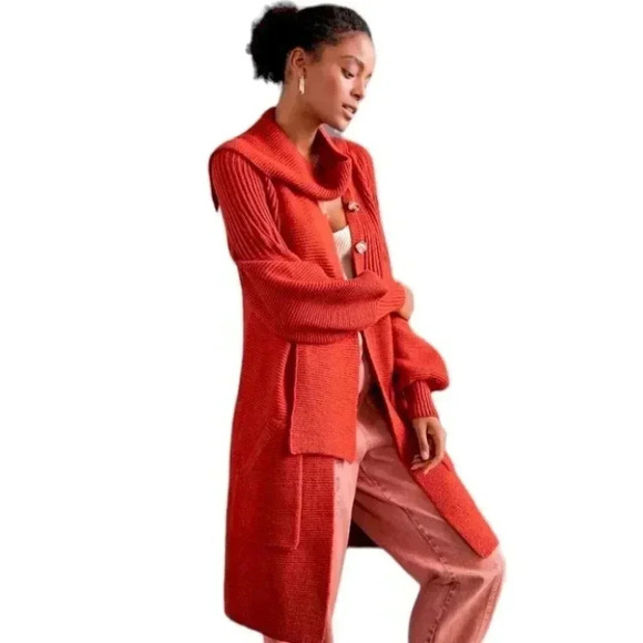 NWT Anthropologie Layered Shawl Knit Orange Sweater Coat by TINY Size Small - Picture 1 of 11